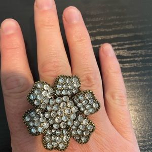 Rhinestone flower cocktail ring